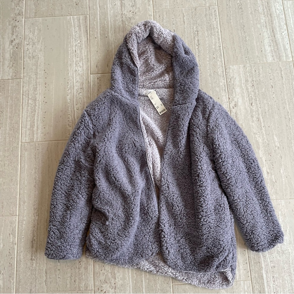 Urban Outfitters NWT Lavender Teddy Sherpa Hooded Open Front Fleece Jacket M/L